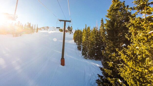 Alpine skiing at Loveland Basin ski resort in Colorado.