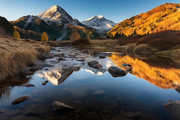 Alpine tarn reflecting the surrounding peaks