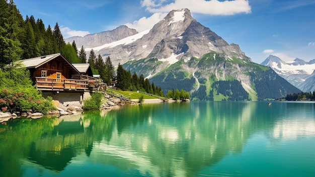 Alpine Tranquility Emerald Lake in the Swiss Alps