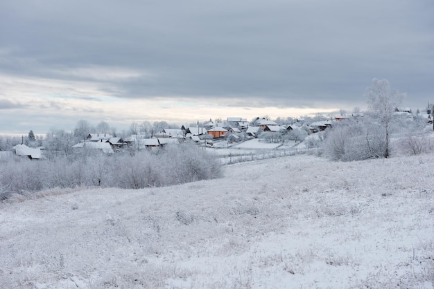 Alpine village in winter in Transylvania