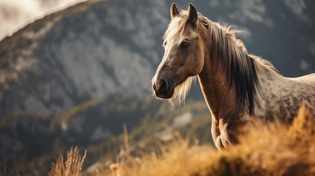 Alpine wild paard in de natuur Generatieve AI