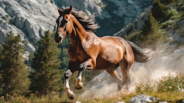 Alpine wild paard in de natuur Generatieve AI