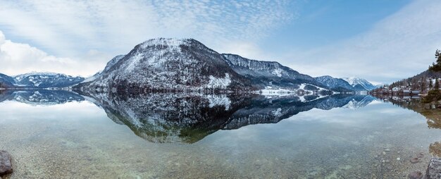 Alpine winter Grundlsee lake panorama Austria