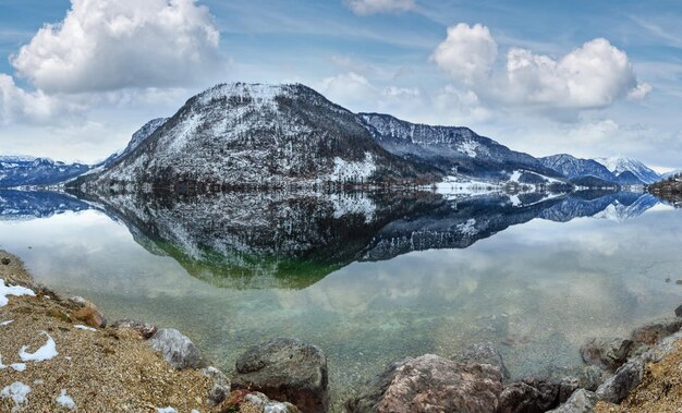 Alpine winter lake panorama