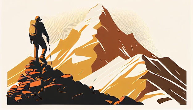 Alpinist climbing mountain minimalistic simple illustration Generative AI