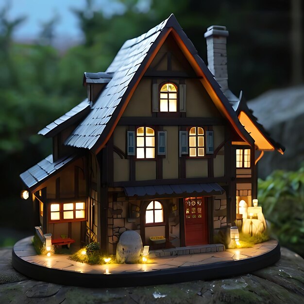 Photo alps house nostalgic studio ghibli fray lights genarated by ai