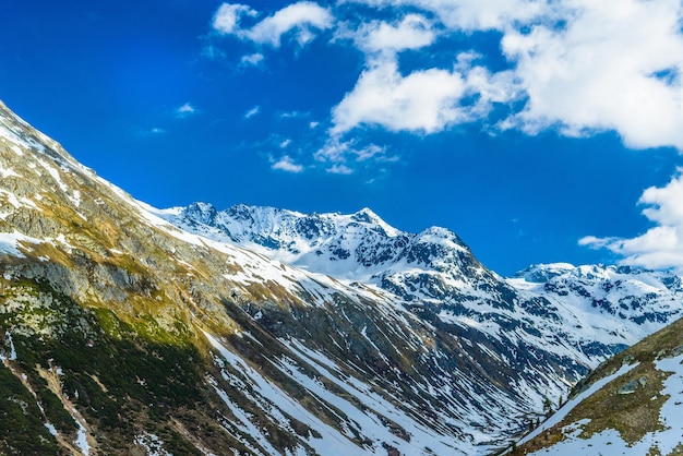 Alps mountains covered with snow and ice Fluelapass Davos Gr