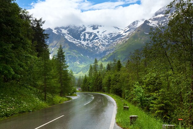 Alps mountains tranquil summer view, Austria. Pluvious weather.