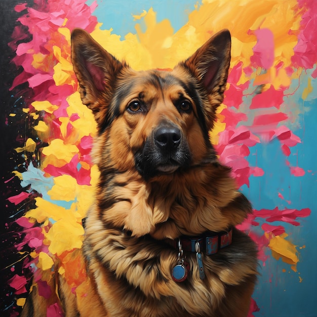 Photo alsatian against a bright pink and yellow background