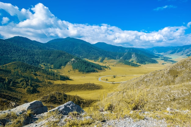 Altai mountains with cloudy skies.