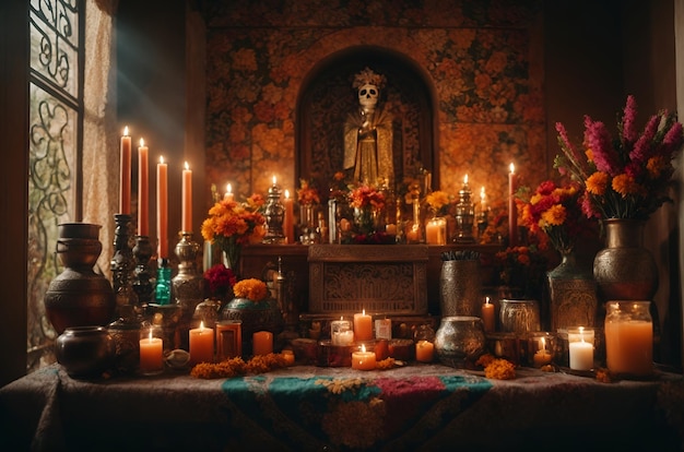 Foto altar voor de dag van de dode mexicaanse traditie