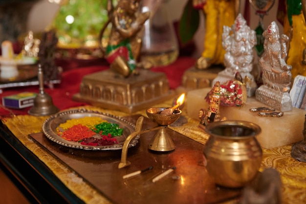 Photo altar with candles and offerings