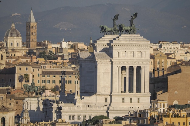 altare della patria rome panorama at sunset from gianicolo hill