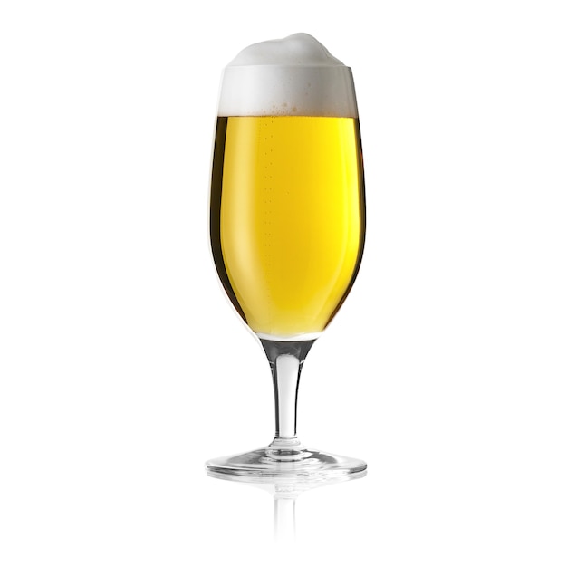 Altbier Pilsner beer glass with foam crown with golden german alcohol on a white background