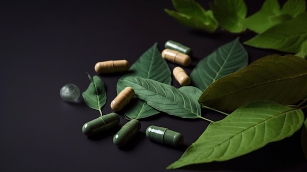 Alternatieve geneeskunde natuur kruiden organische capsule medicijn met kruidenblad natuurlijke supplementen voor gezond, goed leven 8