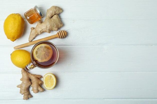 alternative cold treatment with different elements on white wooden table