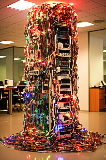 Alternative creative Christmas tree made of computers technology and garlands AI generated