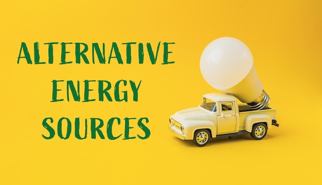 Alternative energy sources text on yellow background