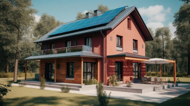 Фото Солнечные панели альтернативной зеленой энергии на крыше дома генеративный ии