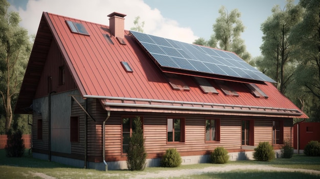 Alternative green energy solar panels on the roof top of the house Generative AI