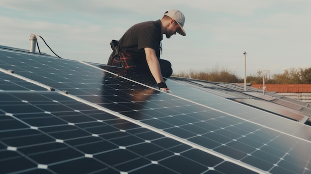 Alternative green energy solar panels on the roof top of the house Generative AI