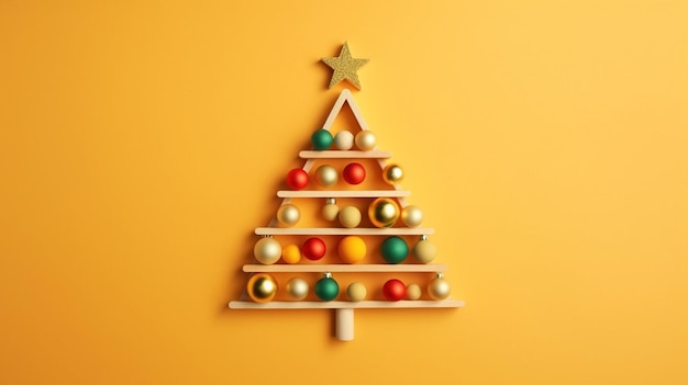 Alternative wooden christmas tree a handmade christmas tree and red christmas balls generative ai