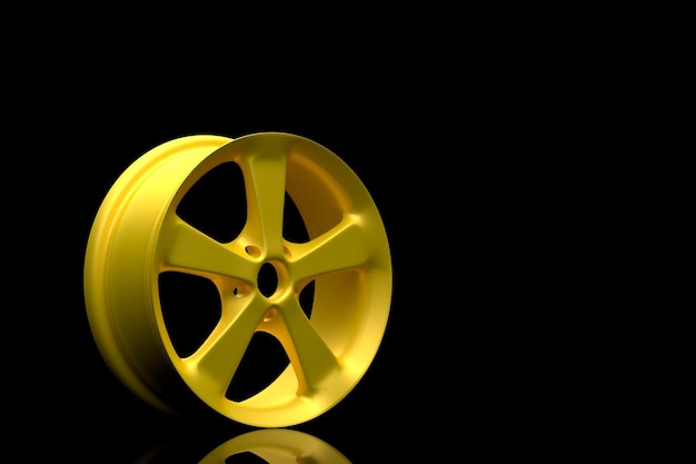 Aluminium alloy car wheel Gold alloy rim for car tracks on black background 3D render illustration