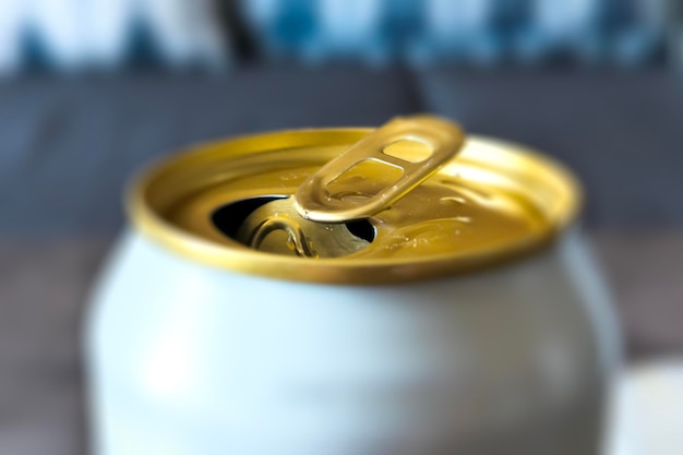 aluminium beer or soda can open lid close up