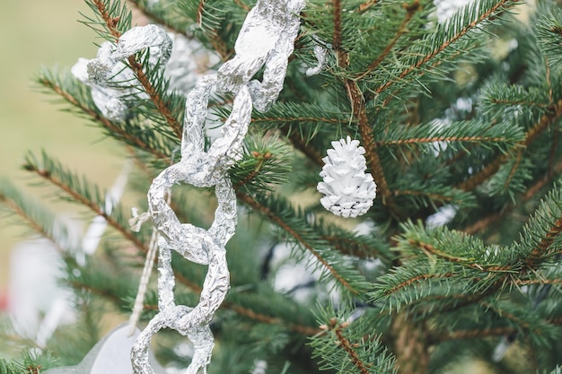 Aluminium foil decoration on Christmas tree