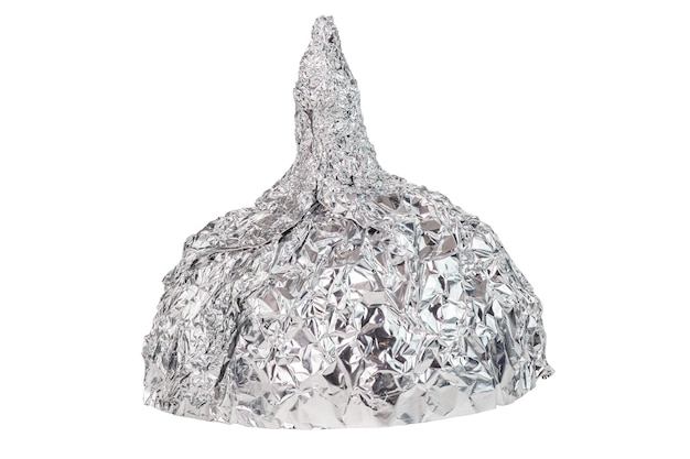 Photo aluminium foil hat isolated on white background symbol for conspiracy theory and mind control protection