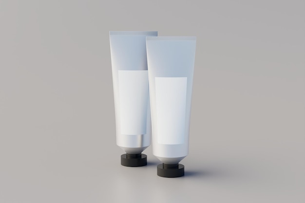 Aluminium Kunststof Cosmetische Meerdere Verf Tube Mockup Blank Label 3D Illustratie