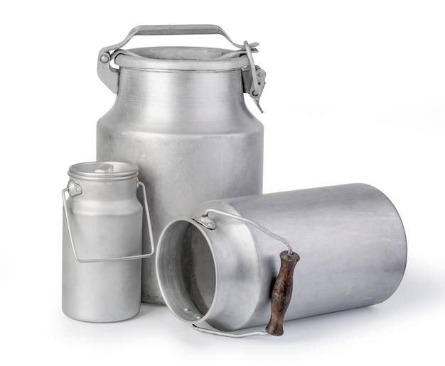 Aluminium milk can on white 