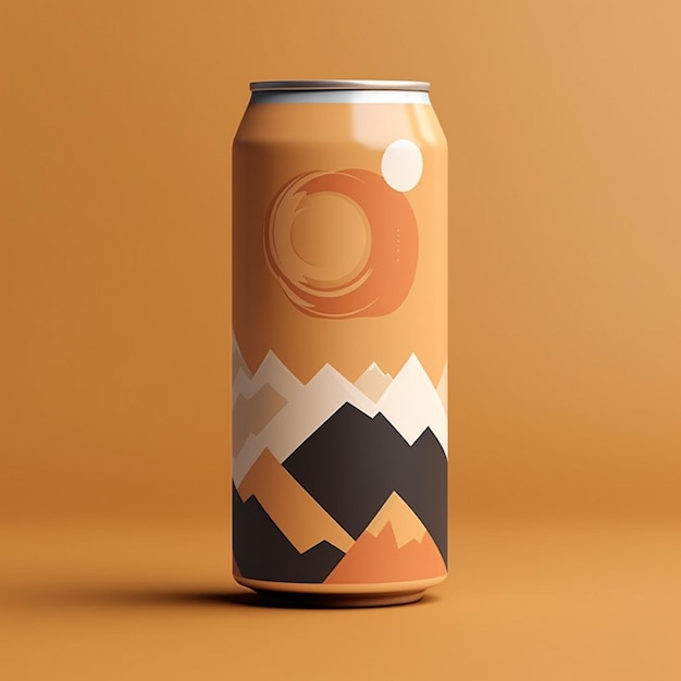 Aluminum can mockup with mountain background 3d illustration