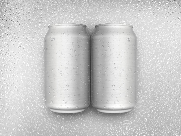 Photo aluminum cans on water droplets background