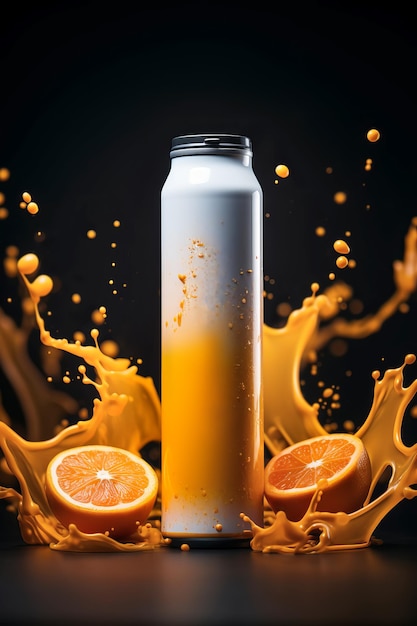 Aluminum energy drink soda can with orange juice Generative AI illustration