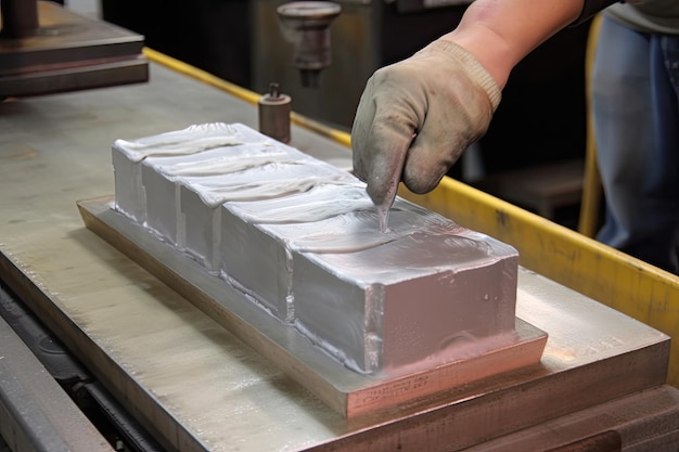 Photo aluminum ingot being poured into mold for casting created with generative ai