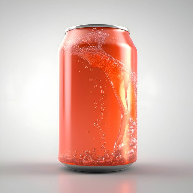 Aluminum soda can with bubbles on gray background 3d illustration