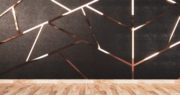 Aluminum trim gold on black wall design and wooden floor