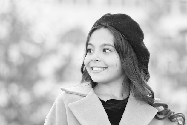 Always Love to be Fashionable happy parisian girl in beret french style autumn fashion school fall season little girl child outdoor little girl in fall coat beauty and fashion Be Trendy