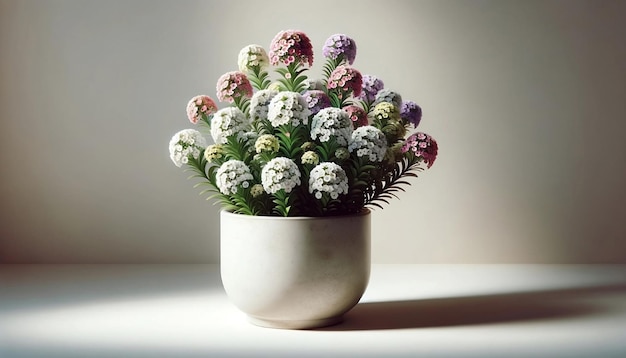 Alyssum plant in een keramische pot Alyssum bekend om zijn kleine honinggeurige bloemen in schakeringen van whi