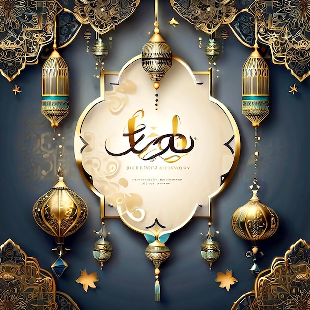 무슬림 축제에 대한 아랍어 캘리그라피와 함께 아마단 축제 축하 카드