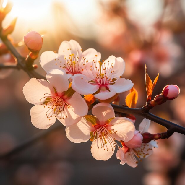 Amandelbloemen bij zonsondergang