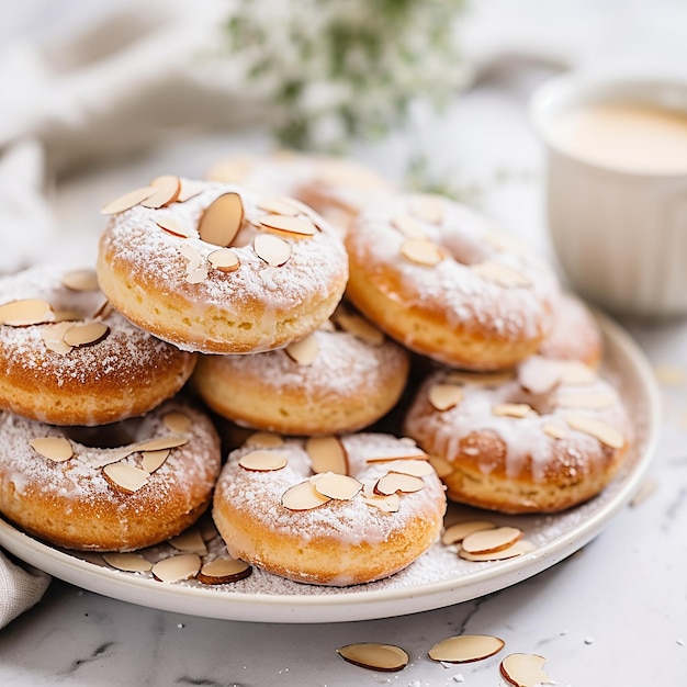 Amandeldonuts op witte tafel