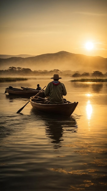 Amanecer Sereno con Pescador Africano