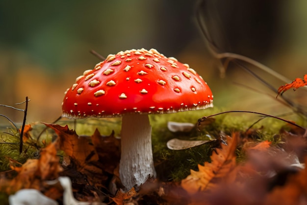 Amanita muscaria fly agaric in the forest Generative AI