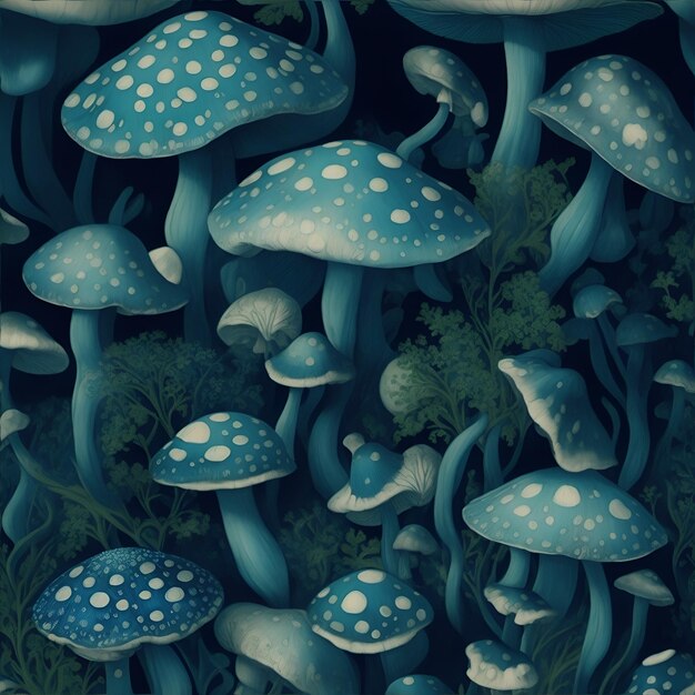 Amanita mushrooms decorative digital 2d painting color illustration for background generative ai