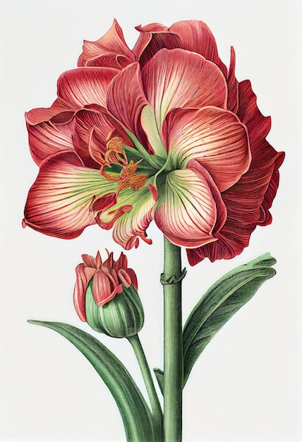 Amaryllis Flower Botanical Illustration Hippeastrum Pot Flowers Painting Abstract Generative AI Illustration