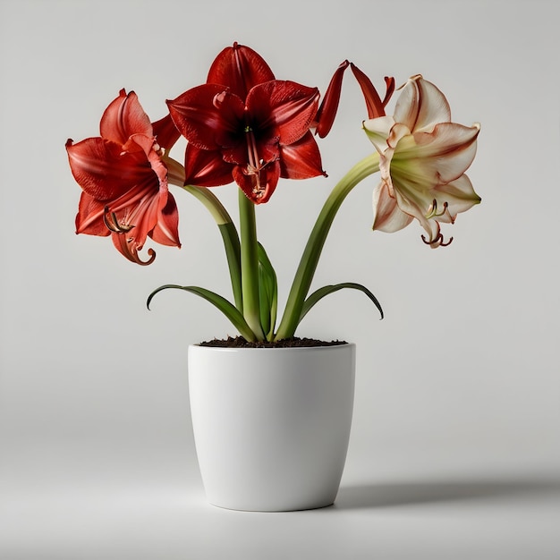 Amaryllis plant in een moderne witte pot