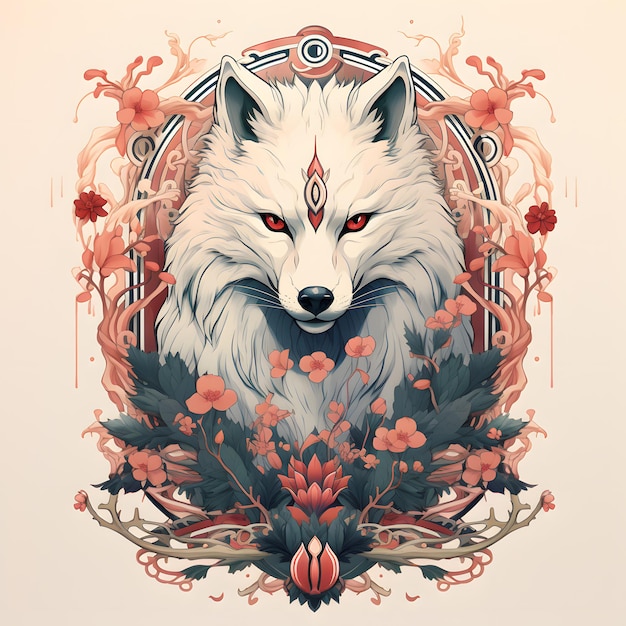 Amaterasu Japanese Mythology in an ornate frame with leaves