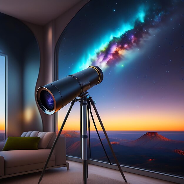 Amateur telescope in the room closeup